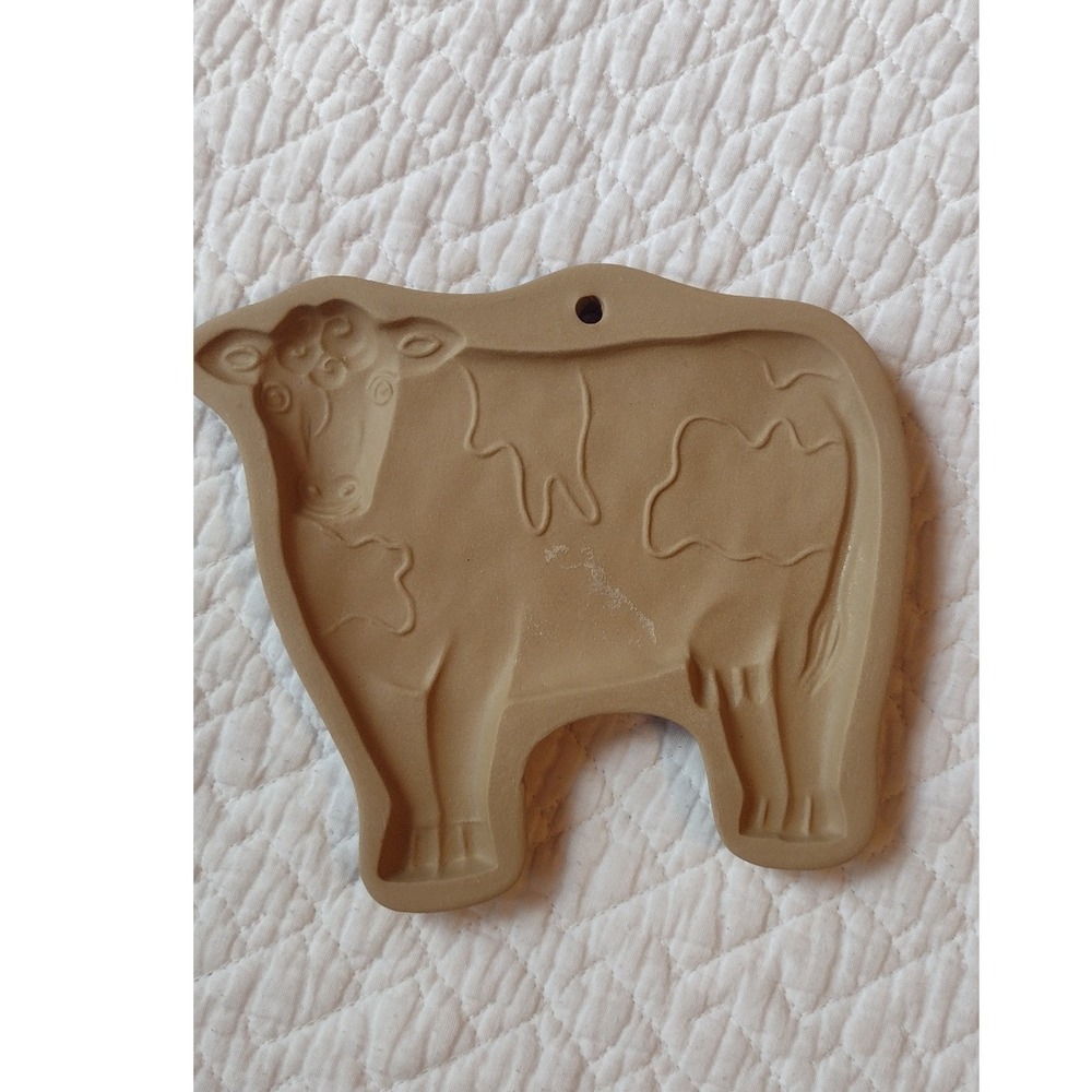Vintage 1986 Brown‎ Bag Cookie Art Hill Design Inc Stoneware Cow Mold Press 6"